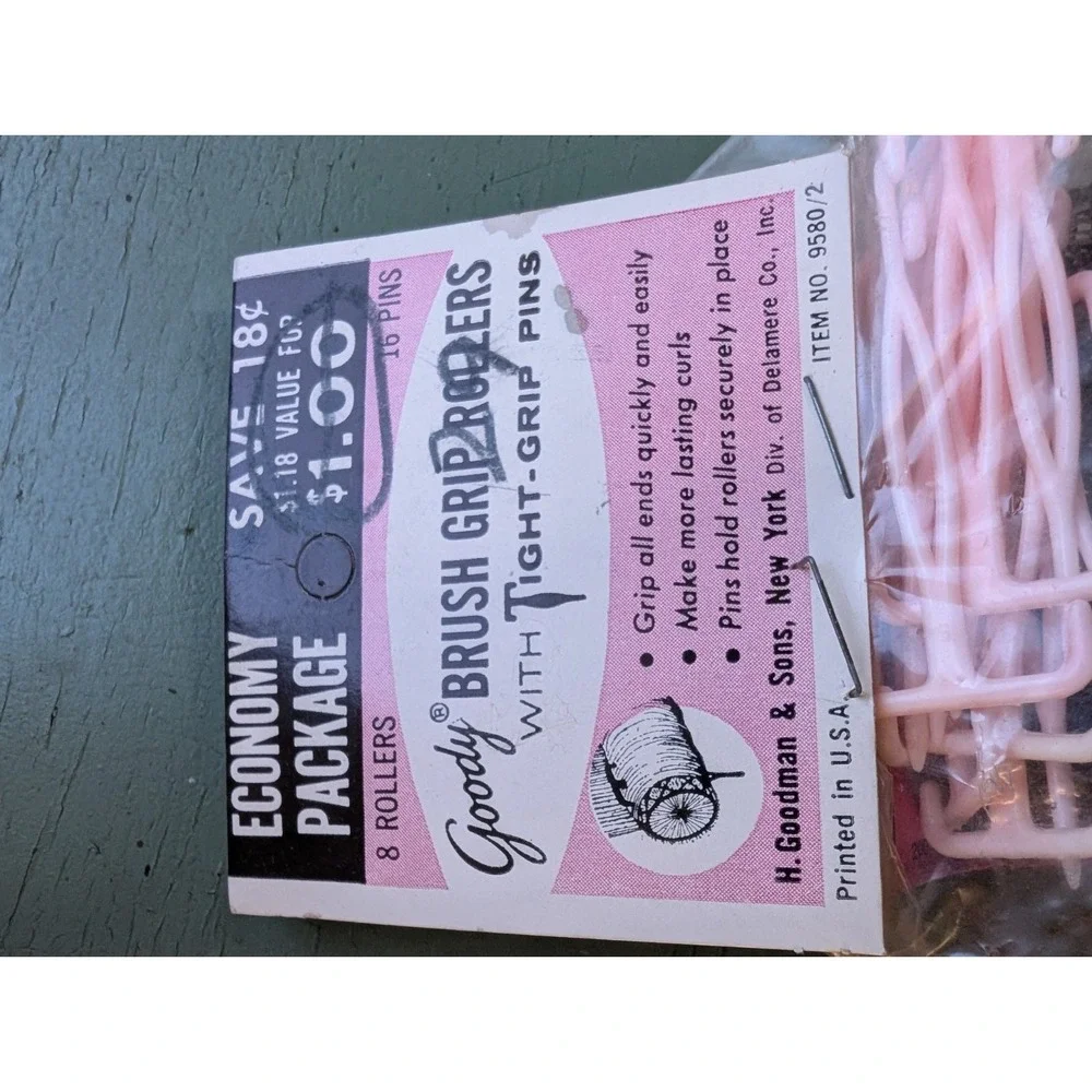 Brand New In‎ The Original Package, 8 Vintage Goody Brush Rollers, 16 Pink Pins